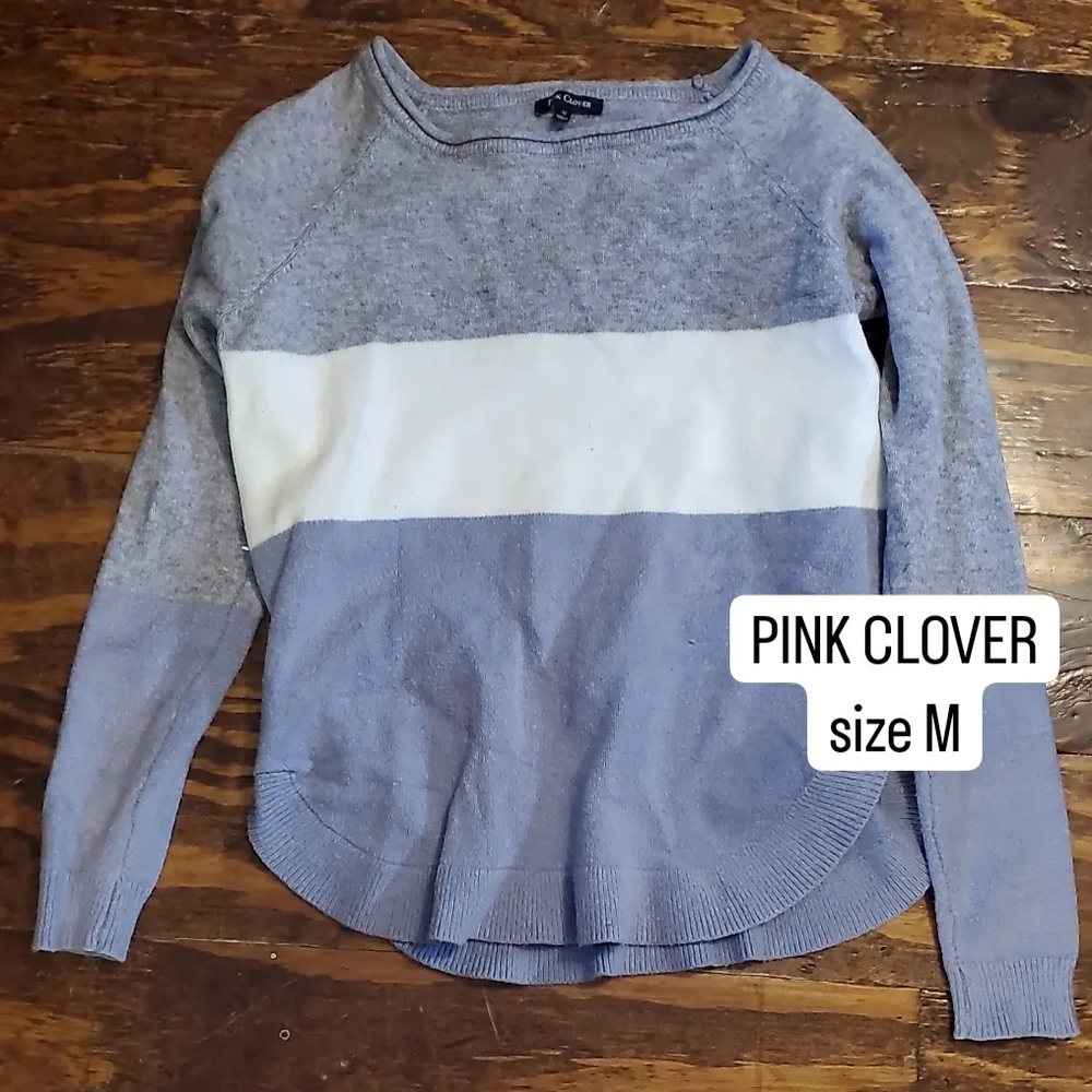 Pink Clover Blue and White Sweater